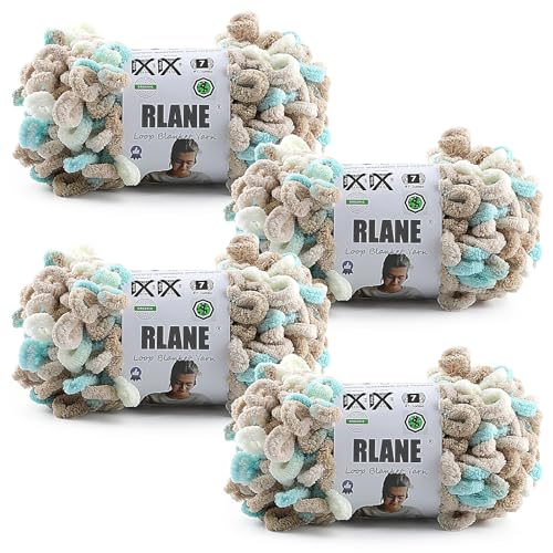 Image of Loop Yarn for Finger Knitting Soft - Chunky Yarn for Hand Knitting - 4 Pack of 180 G /6.4 Oz - #7 Jumbo - 18 Yards - Chenille Blanket Yarn for Crocheting Blankets (4, Blue - Almond - White)