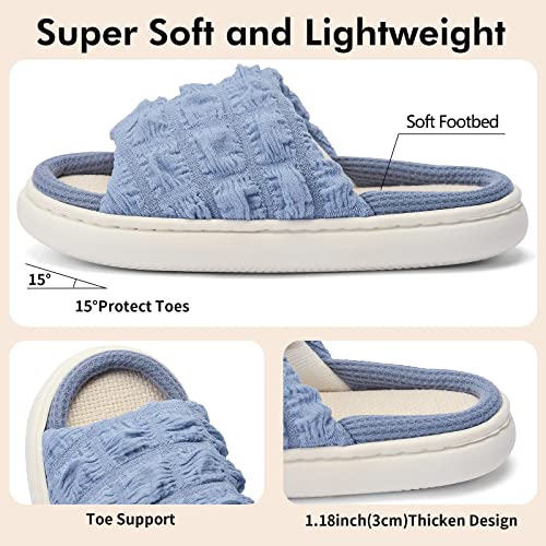 House Slippers For Womens Open Toe Slide - Breathable Linen Lined Memory Foam Slip-On Bedroom Slippers Indoor Outdoor Shoes Size 8 #TOP3