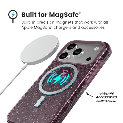 Image of Speck CANDYSHELL Grip +MS Case for iPhone 17 Pro - Plumberry Glitter | Slim Protective Grip | Drop Protection | MagSafe Compatible