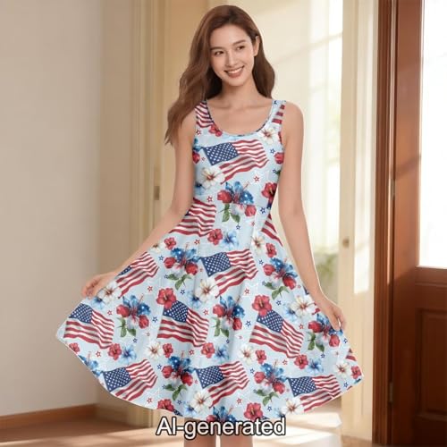 Image of Dreaweet Casual Sleeveless Dresses for Women Girls, Round Neck Tank Dresses with Pockets Summer Sundress Size XS-4XL