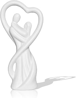Couple Fusion Porcelain Figurine, Abstract Art Statue Decoration Living Room, Hugging Couple Statue, Paar Umarmungs Kuss Figuren, Hochzeitstag-Skulpturen für Frauen und Männer (White)