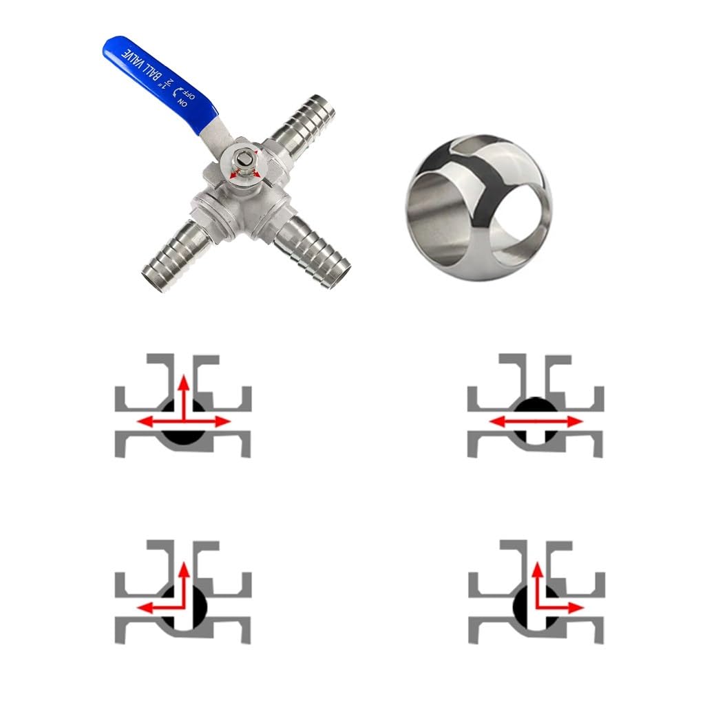 Válvula de bola de 3 vías con puerto en T de acero inoxidable 304 - Conector de lengüeta for manguera for agua, aceite - 6 mm a 20 mm(16mm)