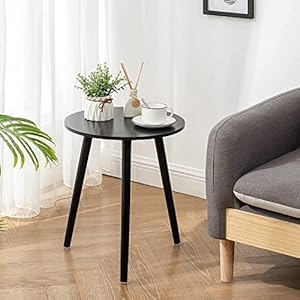 Online Decor Shoppee™ Wooden Round Table Three Legs Bedside Sofa Side Modern Coffee Table End Table for Living Room, Bedroom etc (Black)
