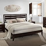 Roundhill Furniture Gloria Slats Headboard Wood Bed Frame, King, Cherry