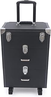 Cbhfmljd 3-Tier Rolling Makeup Train Case Nail Polish Storage Box Organizer Travel Cosmetic Train Cases Salon Makeup Trans...