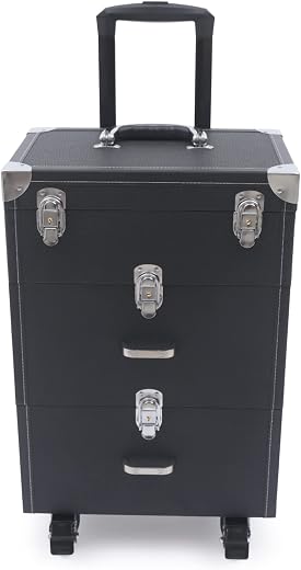 Cbhfmljd 3-Tier Rolling Makeup Train Case Nail Polish Storage Box Organizer Travel Cosmetic Train Cases Salon Makeup Trans