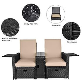VUYUYU 5PCS Outdoor Wicker Chaise Lounge Chair - Rattan Adjustable Reclining Patio Lounge Chair with Ottoman and Coffee… 51uInJcw09L. SS280