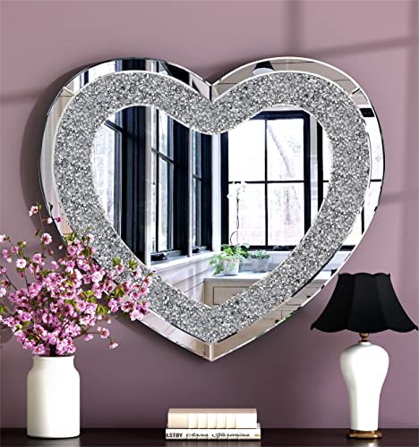 Shyfoy Heart Mirror For Wall Decor, Large Heart-Shape Wall Mirrors Crushed Diamond Decorative Crystal Wall Decor Mirrors For Living Room Bedroom Vanity #TOP15