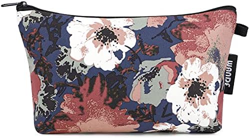 WANDF Cosmetic Bag for Women Makeup bag Organizer Mini Makeup Pouch for Purse Water Resistant Girls Gift (Blue Flower)