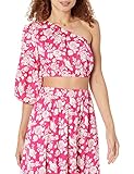 The Drop Women's Anupa Cotton One Shoulder Cropped Top, Hot Pink Floral, XS