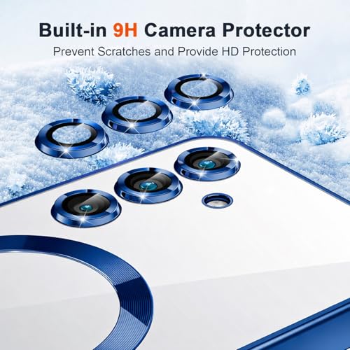 Image of VONZEE Clear Logo Electroplating Transparent Case for Samsung S25 FE 5G, Magnetic Plating [Support for MagSafe Charger] Electroplate TPU Cover, Individual Camera Protection for Each Lens - Blue