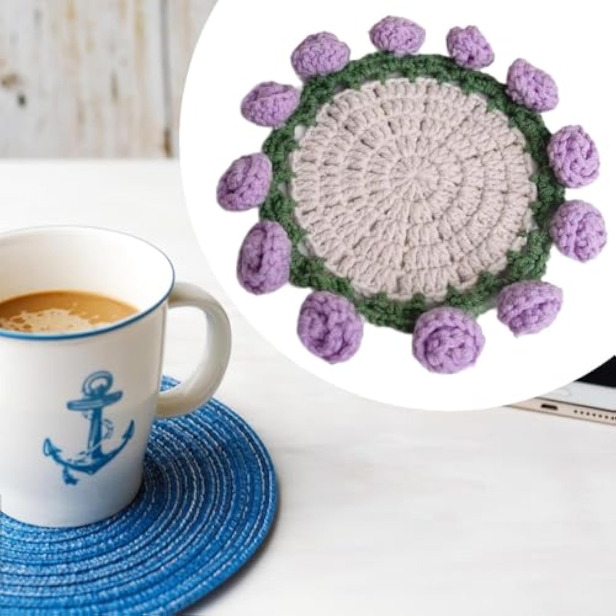 BNF® Crochet Flower Coaster Compact Drinking Mat