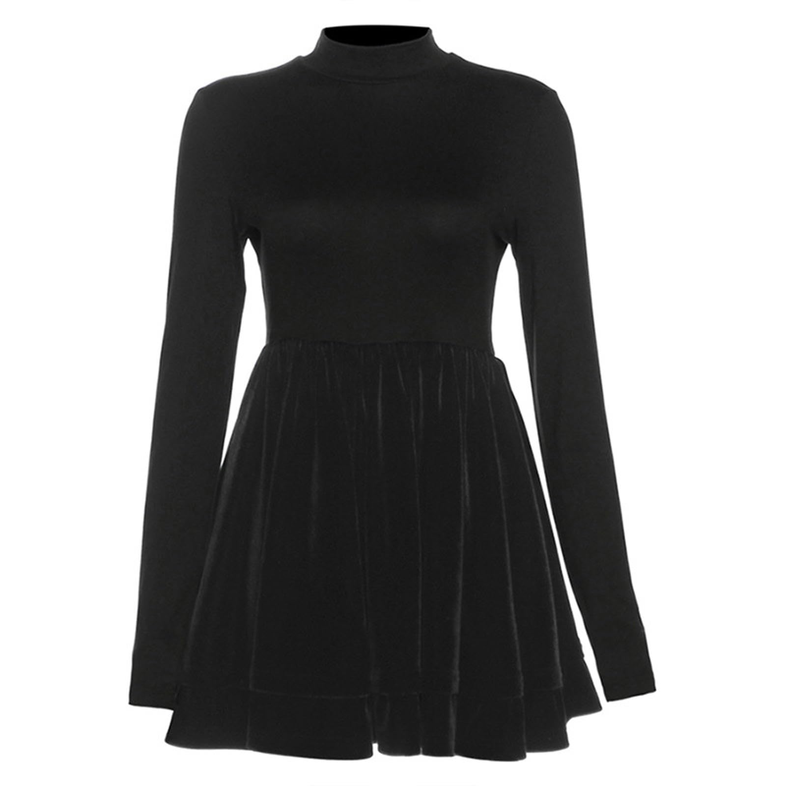 Robe d'hiver col haut pour femme style citadin chic noir S
