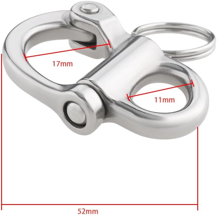 ECSiNG 2pcs 52mm Fixed Snap Shackle 316 Stainless Steel Eye Snap Shackle Quick Release Shackle for Marine Boat Trucks Van Caravan Trailers