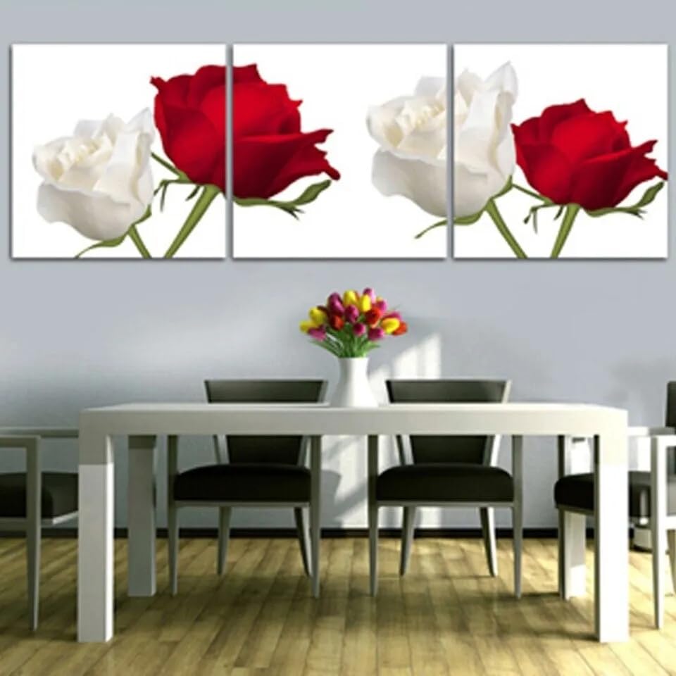 Tableau triptyque rose blanche et rouge 90x50cm déco murale salon encadrée