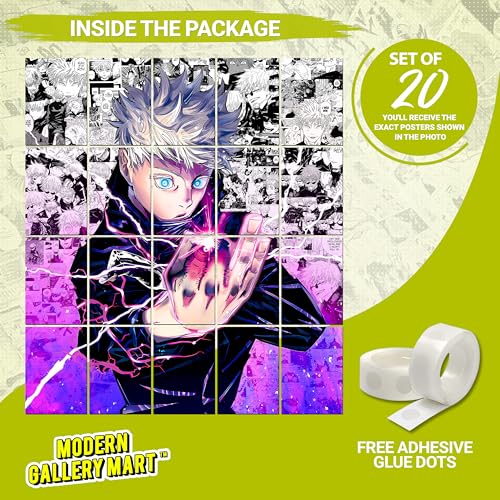 Image of MODERN GALLERY MART Pack of 20 Jujutsu Kaisen Satoru Gojo Manga Poster | A4 Size Anime Wall Art (8.3 x 11.7 inch) | Manga Posters with Glue Dots | Anime Poster for Bedroom, Living Room, Office