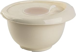 1 x beige baking / mixing bowl with two-part lid, whisk pot, salad bowl, non-slip silicone feet, one-handed handle, pourer plastic