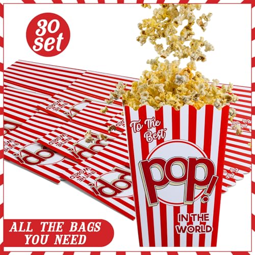 Image of Teenyyou 30 Set Father's Day Popcorn Boxes Best Pop Ever Treat Bag Popcorn Bucket Container Gift Tag with String Funny Dad Gift for Father's Birthday Party