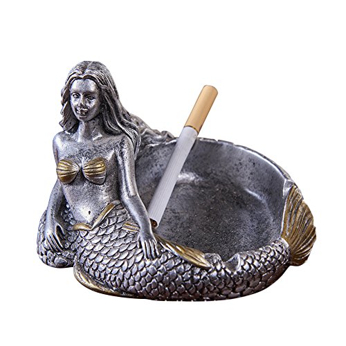 TBW Vintage Mermaid Figurines Mermaid Ash Tray Wedding Statue Woman Cigar Ashtray (Silver)