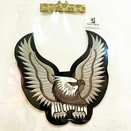 Patch Portal Bald American Eagle Emblem 9 Inches Large Back Patriotic Embroidery Decorative Grey Animal Wild Life Big Bird Silver Symbol Biker Motorcycle Embroidered Applique Iron On Transfers #TOP1
