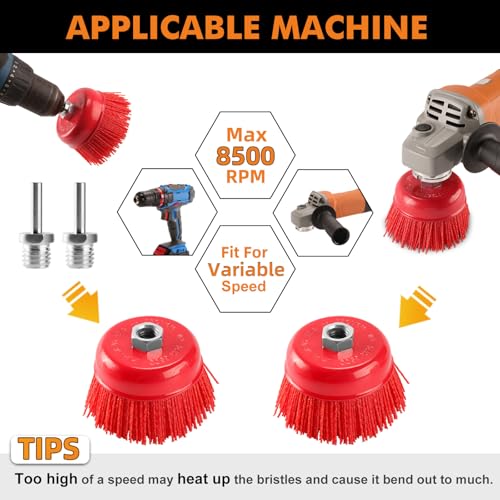 Poliwell 4INFB2PM 4 Inch Nylon Filament Brush 2 Pack, 4 Inch Abrasive Bristle Cup Brush Set 5/8"-11 Thread thumb #3