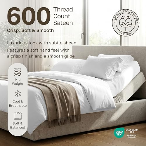 Image of California Design Den 100% Cotton Split King Sheets, 600 Thread Count Sateen, Soft, Cooling Cotton Sheets, Hotel-Quality Bedding Sheets & Pillowcases (Golden Tan)