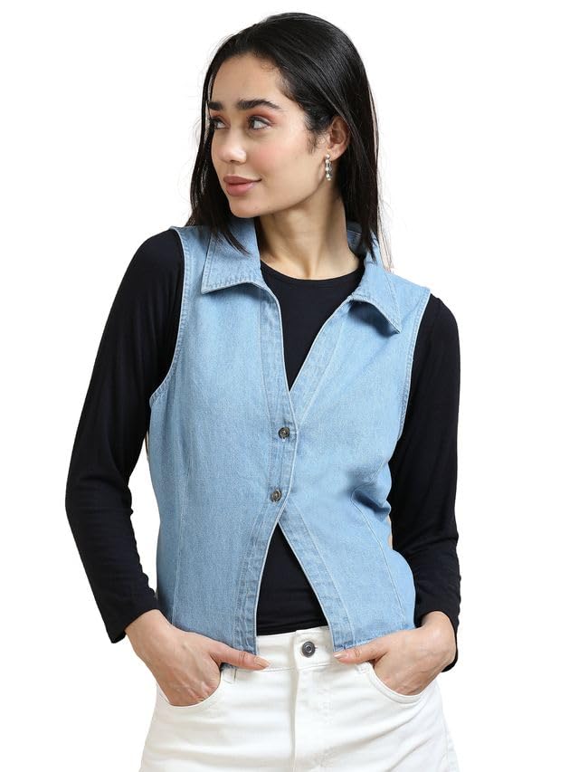 Women’s Regular Fit Denim Sleeveless Casual Jacket Top XS-2XL