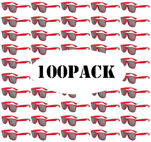 Image of 50 /100 Pack Bulk Sunglasses for Adult Retro 70s 90s Cheap Glasses UV400 Protection (100Red)