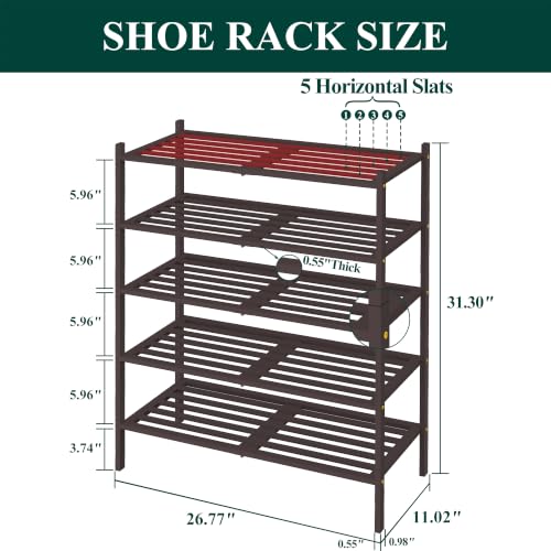 Image of Smiry Bamboo Shoe Rack, 5 Horizontal Slats, 5 Tier - 26.8 inch Wide, Brown