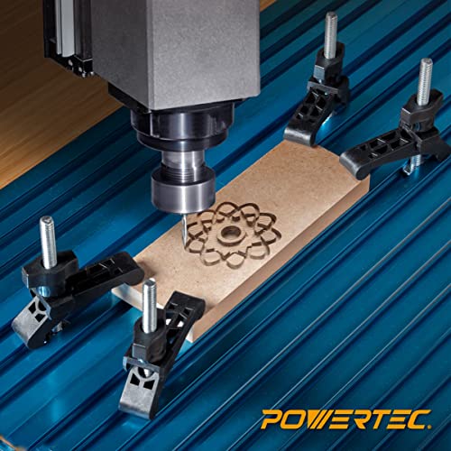 Image of POWERTEC 8PK T-Track Hold Down Clamp with 3-1 /2 inch T Track Bolts for CNC Machine, Table Saw Sled, Drill Press, Work Bench, T Track Accessories for woodworking (71661-P4)