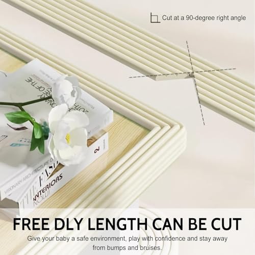 واقيات زوايا واقية للاطفال، واقيات حواف اسفنجية ناعمة فاخرة 6.5 قدم للاثاث، شرائط لاصقة ممتصة للصدمات للطاولة وبطانة الموقد للزوايا الحادة، سهلة التركيب (ابيض رايس)