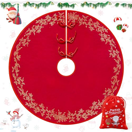 Kuvarix - Falda de árbol de Navidad, 120 cm, funda para pie de árbol de Navidad, incluye una bolsa de almacenamiento, diseño dorado, perfecto para decorar árboles de Navidad (rojo)
