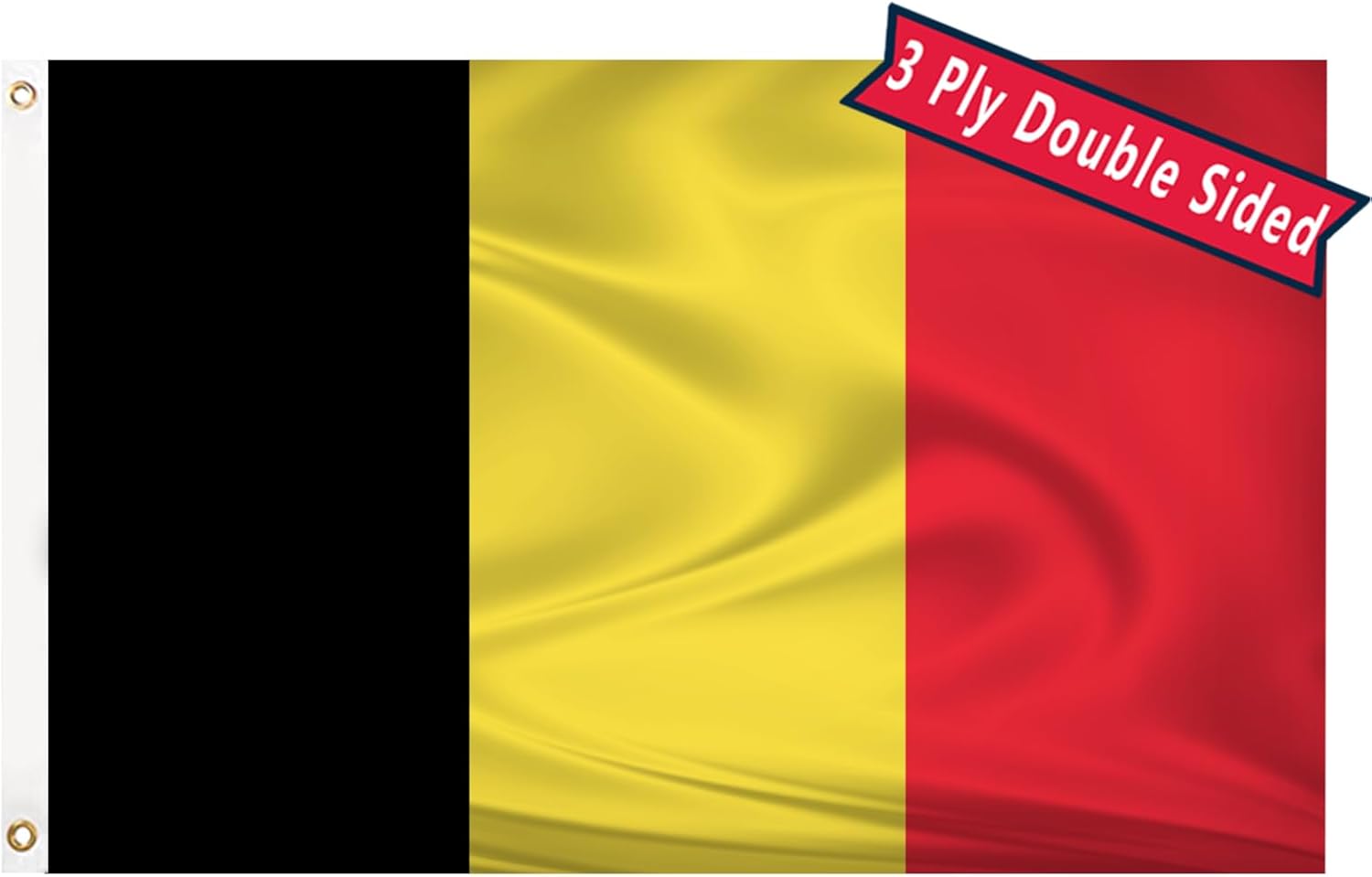 Belgium Flag 3x5 Belgian National Flags Double Sided 3 Layer 240D Polyester Fiber Bright Color with Durable Canvas Header and 2 Non Fading Brass Grommets
