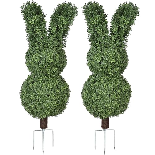 Boxwood Bunny Topiary – 36'' UV-Resistant Artificial Rabbit Tree for Easter Decor, Outdoor/Indoor Faux Boxwood Topiary, Garden, Porch, Patio, Christmas Topiary (2, 31 Inch)