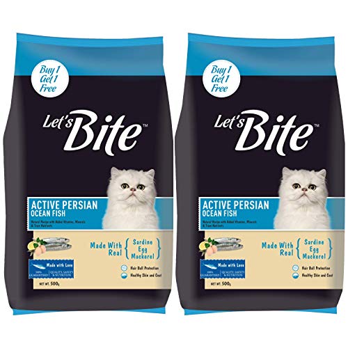 Let’s Bite Active Persian Adult Dry Cat Food, Fish Flavor, 500g (Buy 1 Get 1 Free)