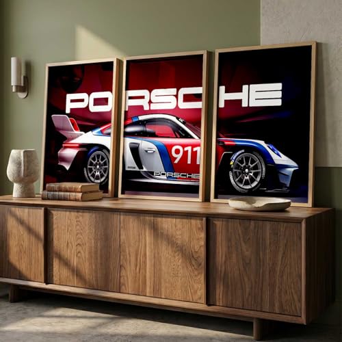 Image of HOTHOUSE Big Porsche Car Framed Posters Gift Items for Boys Room Wall Decoration Bedroom Living Room Office Studio Decor | Car Poster Frame for Wall Decor Set Of 3 Size (10 X 13 inch)
