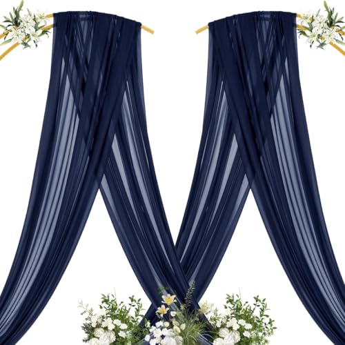 Image of MLMC Navy Blue Wedding Arch Draping Fabric 2 Panels 29 inch x 20 FT Extra Long Gauze Drapes Sheer Backdrop Curtains 6.6 Yards Outdoor Drapery Panels for Wedding Baby Shower Party Ceiling Decoration