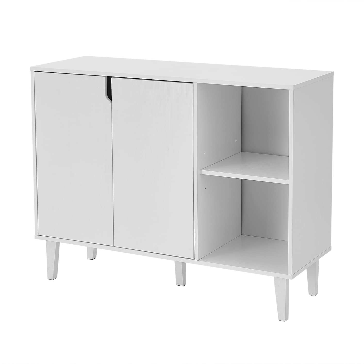 Panana Buffet Sideboard Serving Cabinet with 2 Doors and Shelves Storage Cabinet (White)