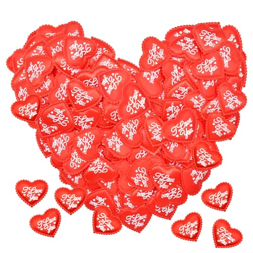 Image of 200 Pieces 1.4 Inch Red inchI Love You inch Fabric Heart Confetti Table Decorations - Satin Hearts Scatter for Valentine's Day, Weddings, Anniversaries, Engagements, and Romantic Party Favors