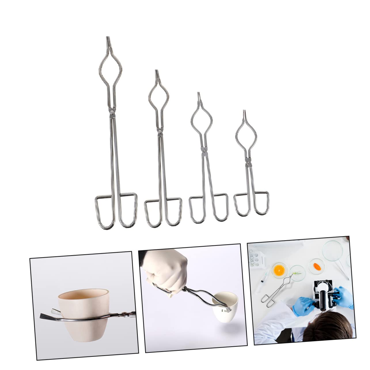 SOLUSTRE 4 Stück Edelstahl Tiegelzangen für Labor und Lehre Ergonomisches Design Einfach zu Bedienen Geeignet für Tiegel und Flaschen bei Wissenschaftlichen Experimenten
