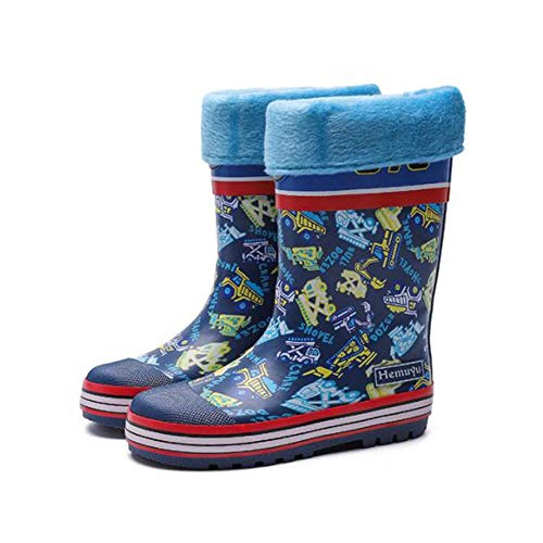 Ice-Beauty-ukzy Rain Boots for Kids Boys,rain Boots for Kids with Warm Wellington Non-Slip Removable Lining Natural Rubber Toddler (Size 24-36) Dark Blue Plus cotton-28EU