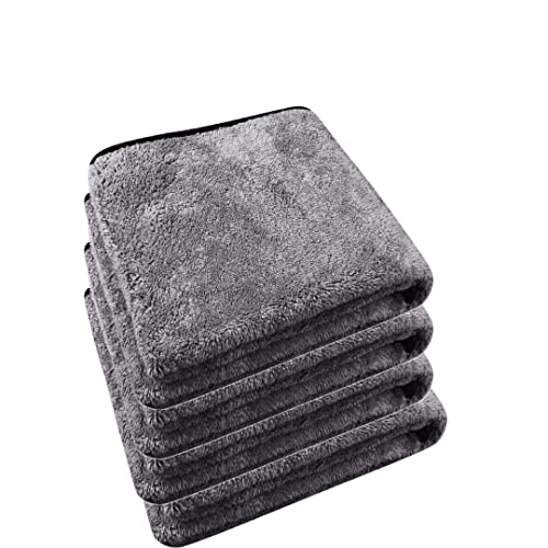 Image of Auto Hub Heavy Microfiber Cloth 500 GSM (Size 60cm x 40cm) /Pack of 4,for Car Cleaning and Detailing, Double Sided, Extra Thick Plush Microfiber Cloth Lint-Free, Color:- Grey