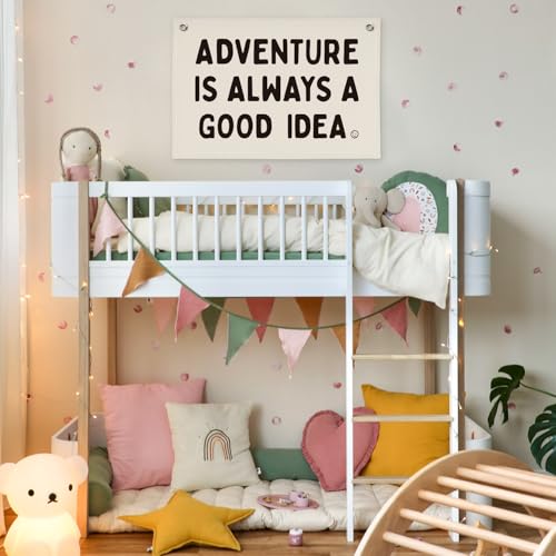 Image of Nursery Decor, Boys Room Decoration Adventure Is Always A Good Idea Motivational Banner for Playroom, Nursery Hanging Linen Banner Wall Canvas Flag, Toddler Teen Room Dorm Decor 30x20