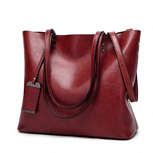 Samxu Bolso de mano de piel suave para mujer, estilo vintage, para el trabajo diario, bolso de hombro, gran capacidad, color vino
