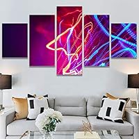 SIGNWIN 5 Panel Canvas Wall Art Abstract Brushstroke Closeup Digital Art Modern Artwork for Home Decorations Ready to Hang - 60