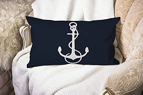 Smooffly Oblong Throw Pillow Case Navy Blue White Nautical Sailing Decor Anchor Cotton Linen Cushion Cover Sofa Armchair Bedroom Livingroom 12X20 Inch #TOP1