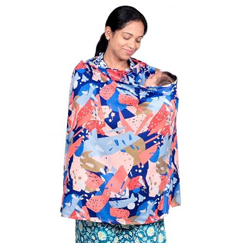 Image of MOM CARE Cotton Nursing Cover for Breastfeeding | Feeding Apron for Moms with Adjustable Neck Strap | Full Coverage Breastfeeding Cover | Multipurpose Baby Feeding Cover | Red