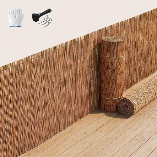 Valla Ocultación Terraza,Cañizo Natural Valla Jardin Exterior Privacidad Balcon Alta Densidad Protector Visual, Alto 180 160 30 40 50 80 120 150cm Con Bridas Para Cables(Marrón,H120xL350cm)