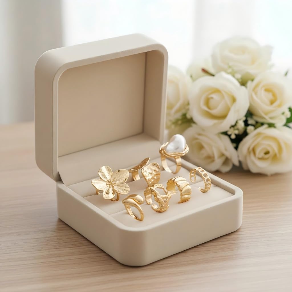 Chunky Gold Rings for Women Stackable Statement Rings Non Tarnish Dainty Baroque Pearl Rings Ideal Jewelry Gift for Women - Image 7