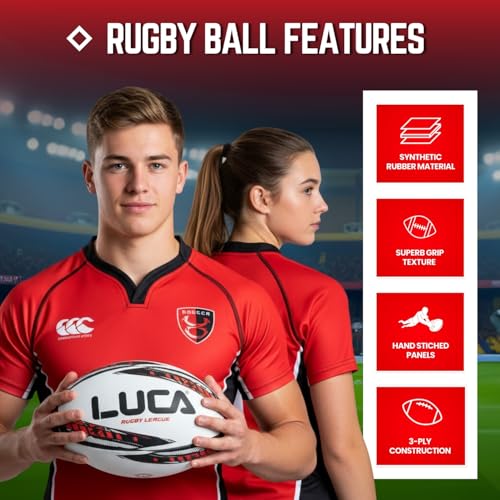 Image of LUCA Rugby Ball Sizes 3, 4 & 5 Hand Stitched Super Grip 3-Ply Construction